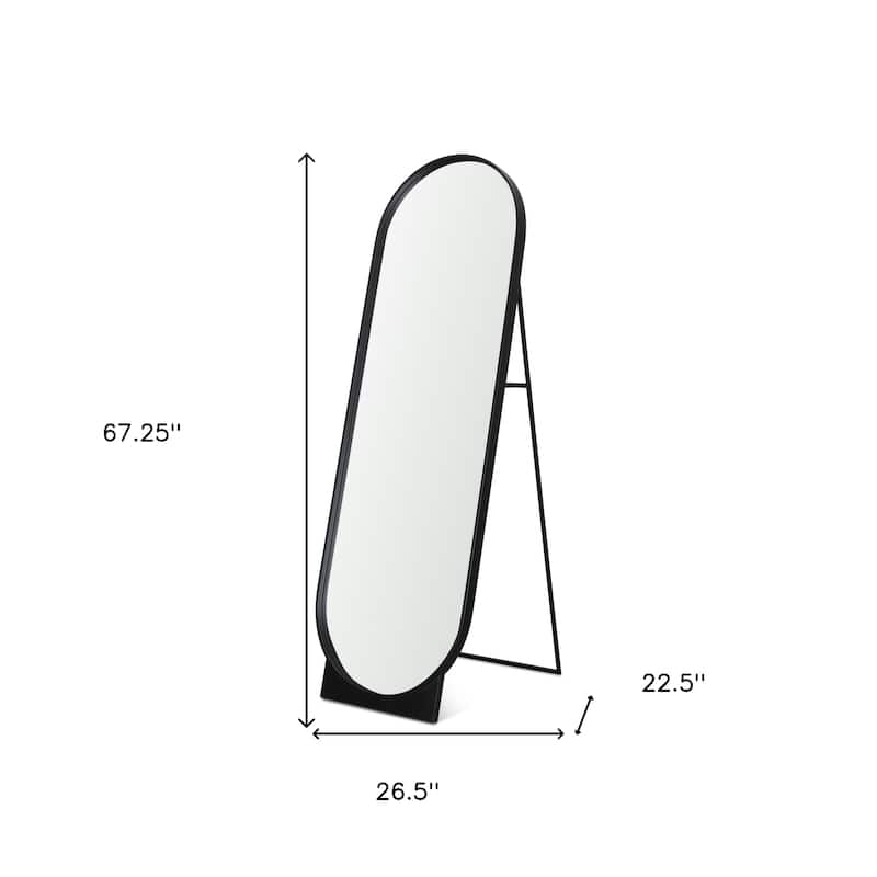 HomeRoots 67" Black Metal Oval Freestanding Tilting Geometric Framed Standing Mirror - 26.50 in. x 67.25 in. x 22.50 in.
