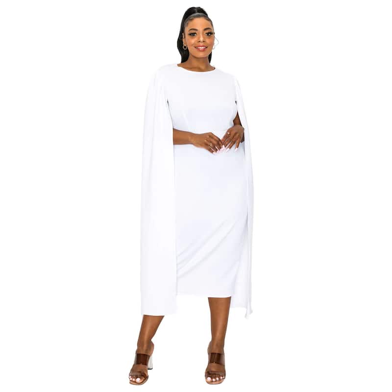 L I V D Women's Plus Size Naomi Cape Dress - White - 2X