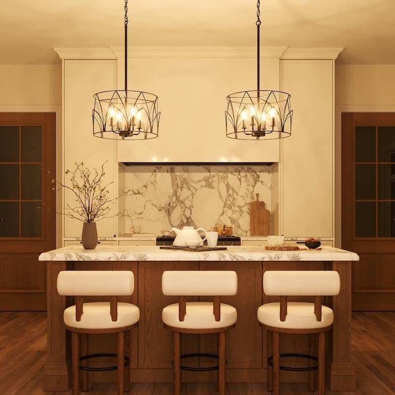 Acroma 4 - Light Steel Dimmable Drum Chandelier