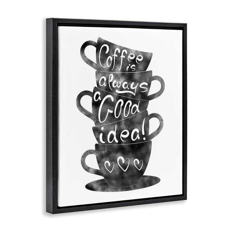 Stupell Coffee Mugs Stacked & Phrase Framed Floater Canvas Wall Art Design By Marcus Prime
