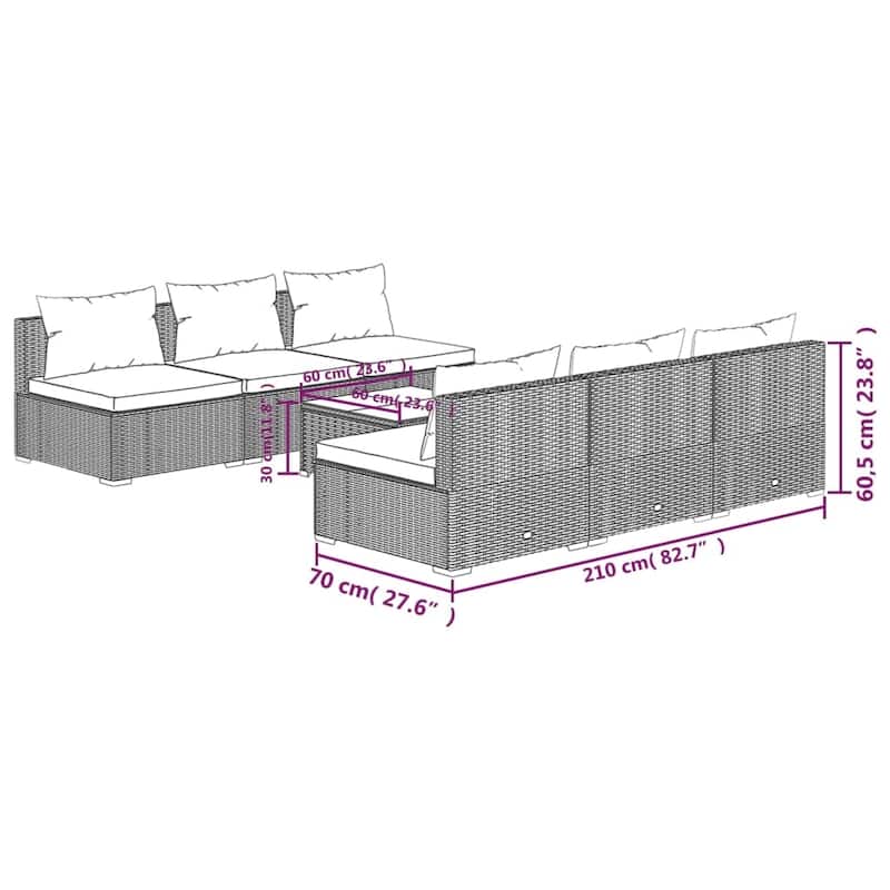 vidaXL Patio Lounge Set Outdoor Sectional Sofa Set Table Garden Poly Rattan - 27.6" x 27.6" x 23.8"