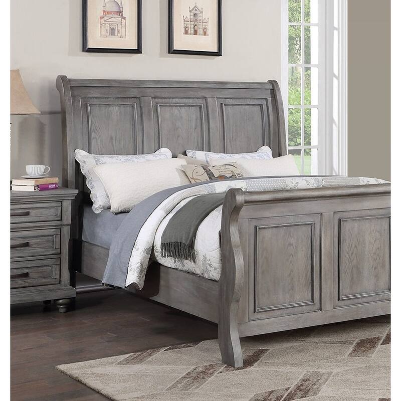 Traditional Style 1pc Bed Set 3-Panel headboard Light Gray Finish Bedroom Furniture