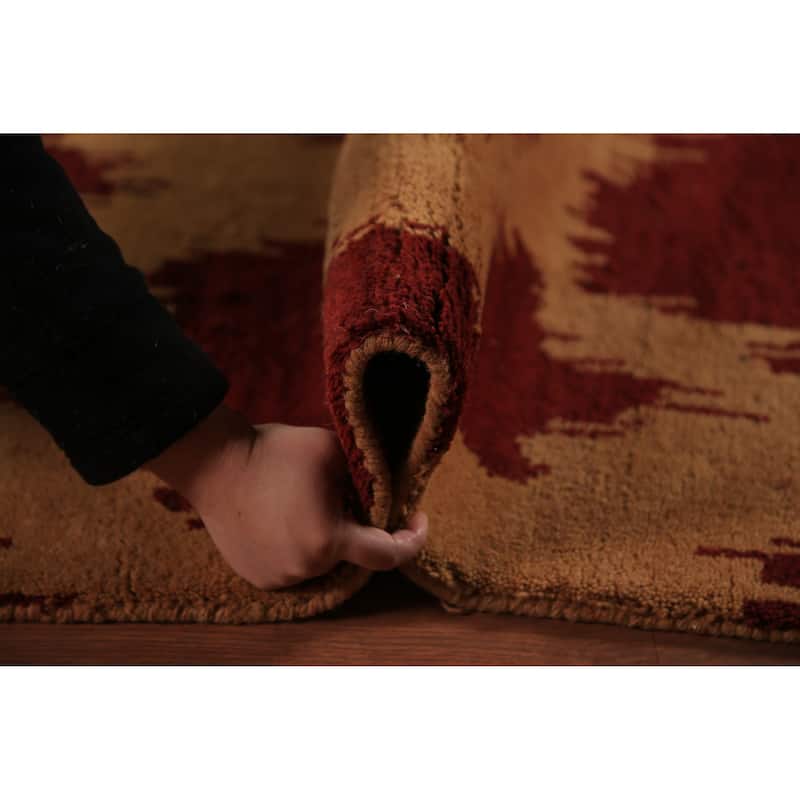 Hand Knotted Oriental 100% Wool Carpet Modern Geometric Red Moroccan Area Rug - 13' 10'' X 10' 0''