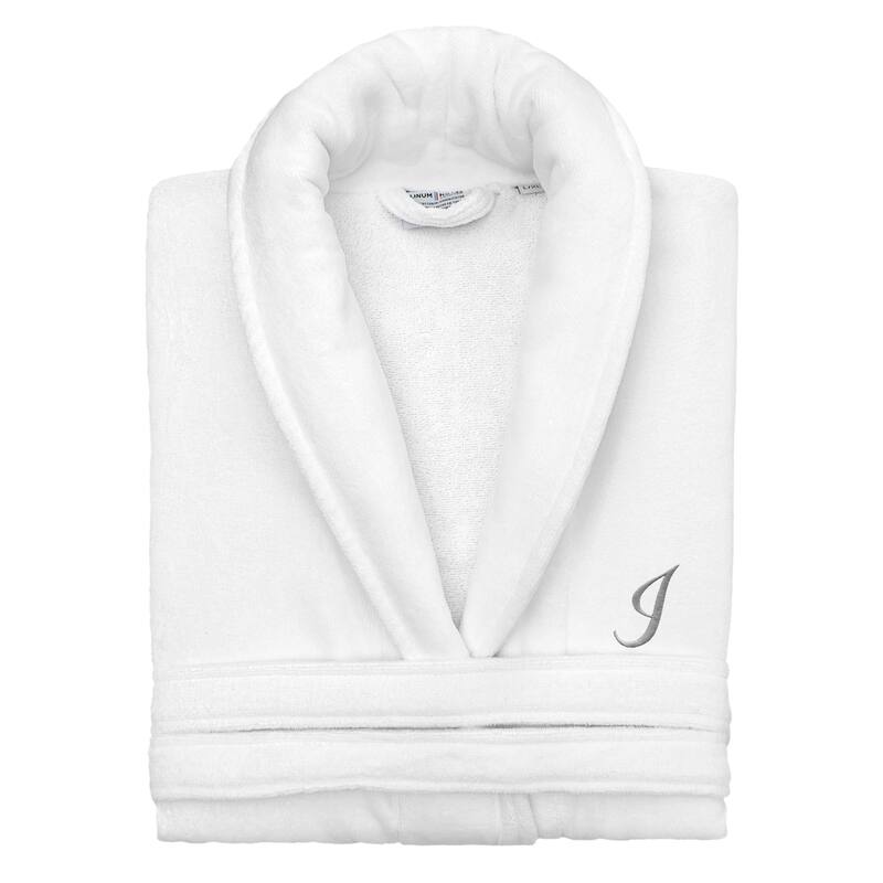 Authentic Hotel and Spa 100% Turkish Cotton Personalized Unisex Anovia Velour Bathrobe - Grey Script Font - Large/XLarge - I