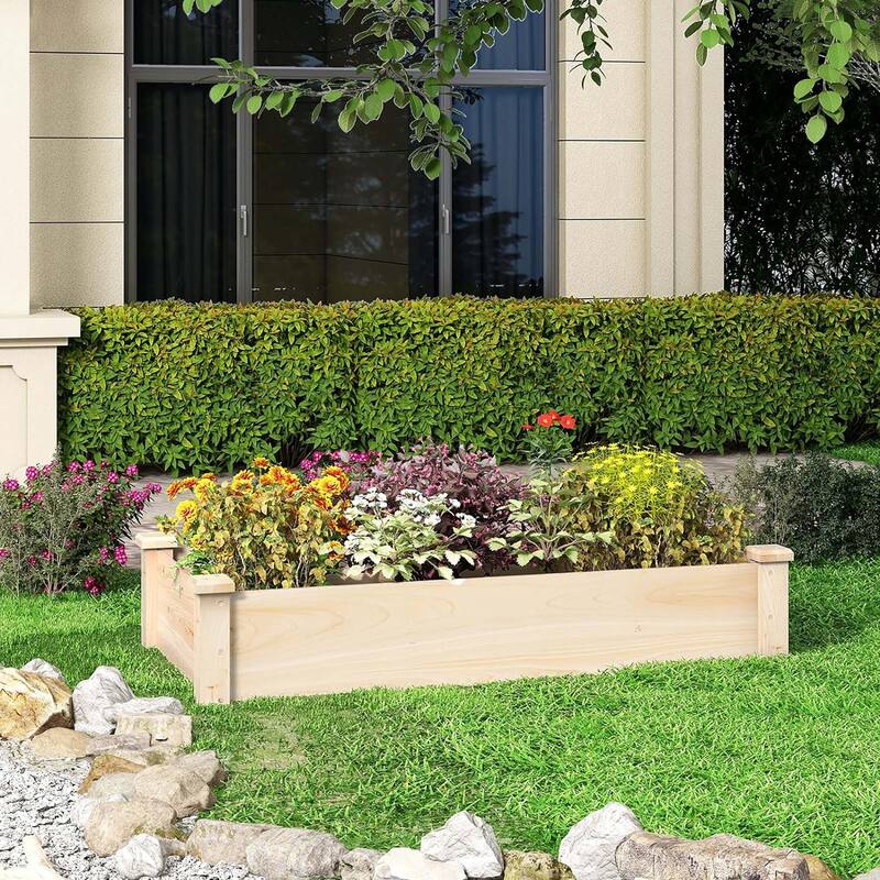 Wooden Raised Garden Bed Rectangular Planter Box Elevated Planting Bed