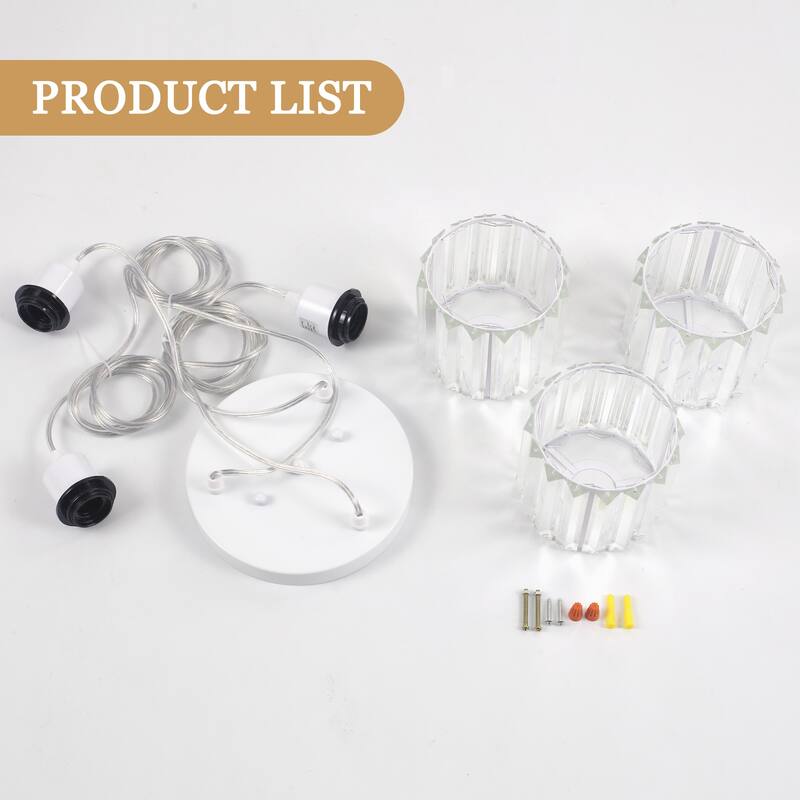 3-Light Modern Metal Hanging Pendant Light Ceiling Light Chandelier with Crystal Cover for Kitchen Island