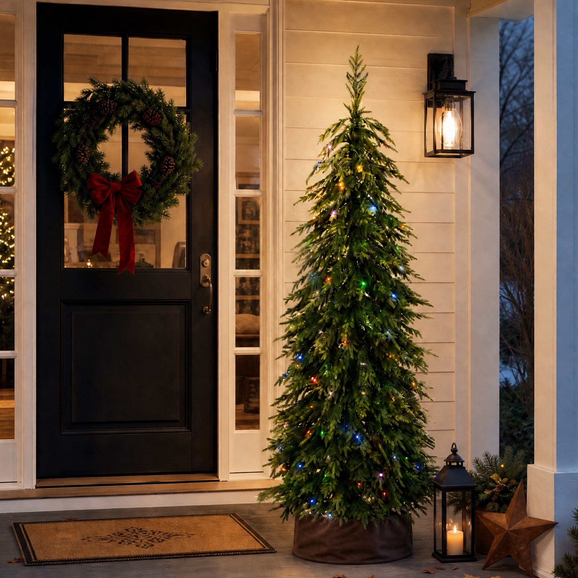 Glitzhome 5FT/6FT Pre-lit Christmas Artificial Norfolk Pine Tree with 150/200 Twinkling Lights