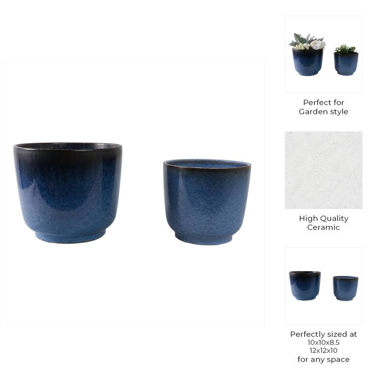 Stoneware Planters Drainage Holes and Glossy Glazed Finish (Set of 2)