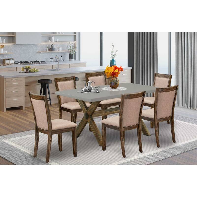 HomeStock 7-Piece Distressed Jacobean Finish Solid Wood Top Dining Table with 6-Chairs