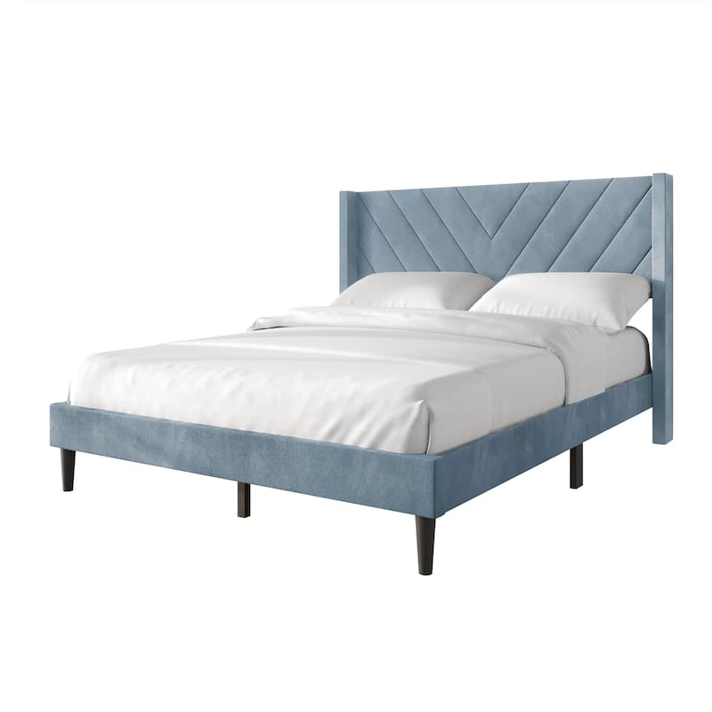 CraftPorch Sophisticated Wingback Upholstered Velvet Bed