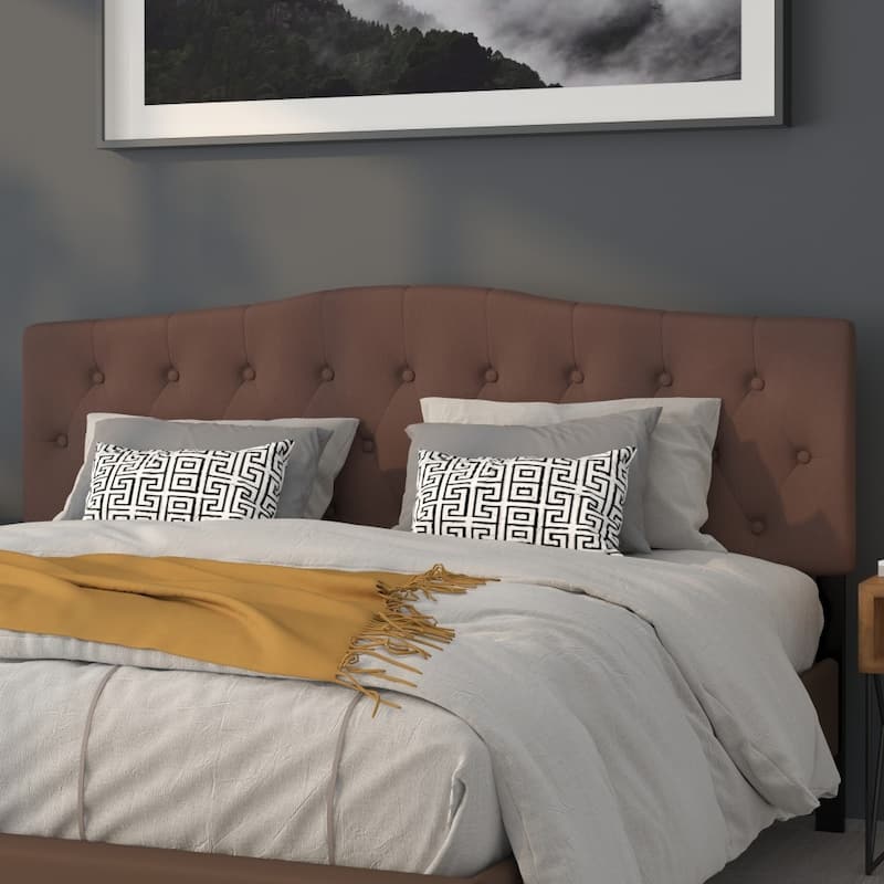 Arched Button Tufted Upholstered Headboard - Camel - King