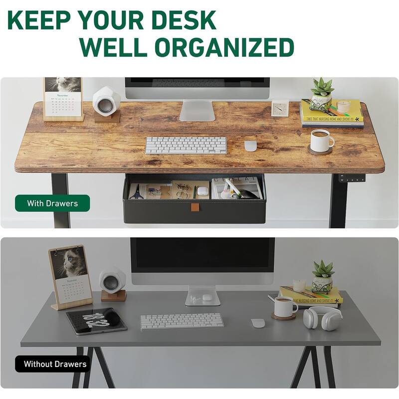 FEZIBO Standing Desk with Drawer, Adjustable Height Electric Stand up Desk with Storage, Sit Stand Home Office Desk