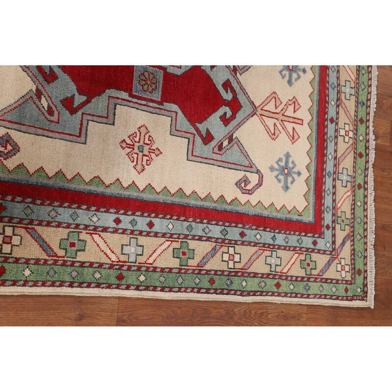 Ivory Kazak Accent Rug Handmade Wool Carpet - 3'4" x 5'0"