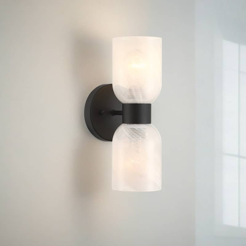 Shuman 2-light Mid-century Modern White Gold Wall Sconce with UL