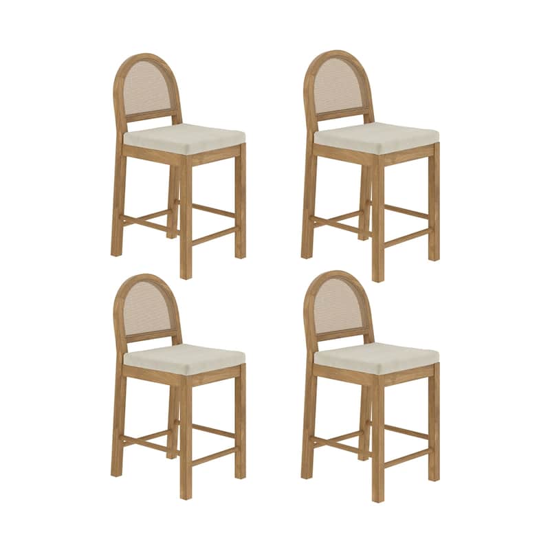 Bailey Boucle Upholstered Rattan Bar Stool or Counter Height Stool with Natural Rattan Woven Back For Kitchen Island