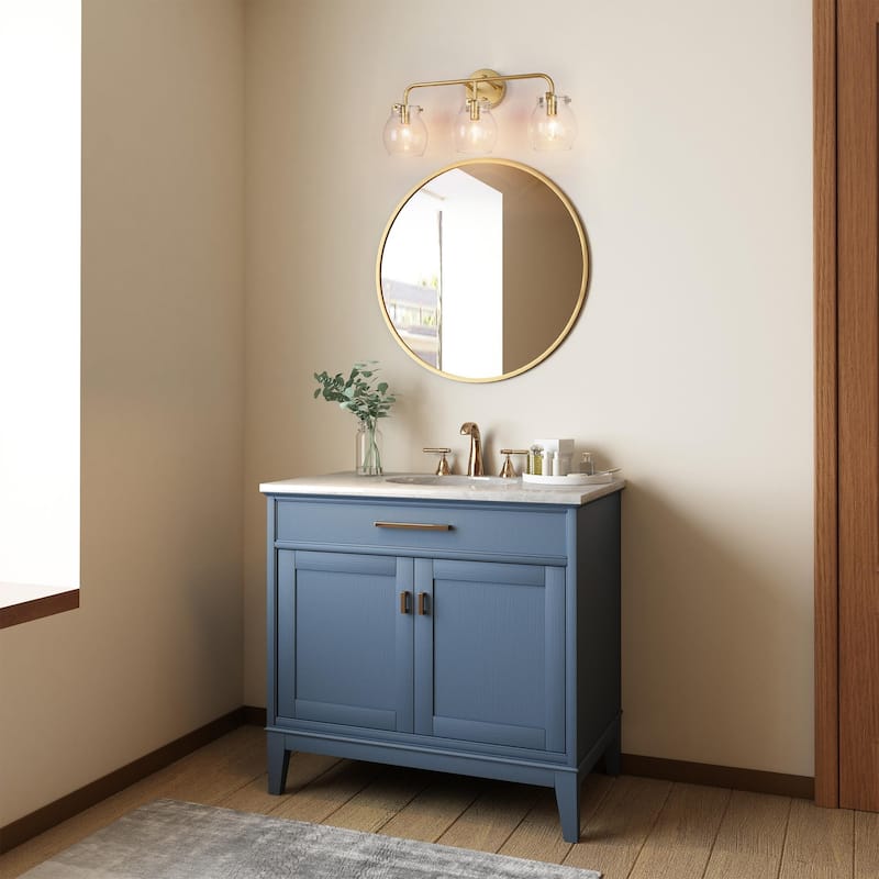 2/3/4Light Modern Gold Bathroom Vanity Light Dimmable Seeded Glass