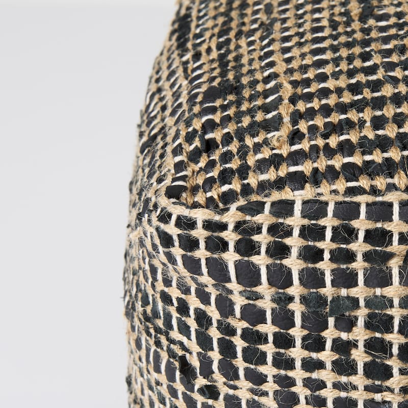 Mercana "Aalia" Beige Leather & Jute Square Pouf