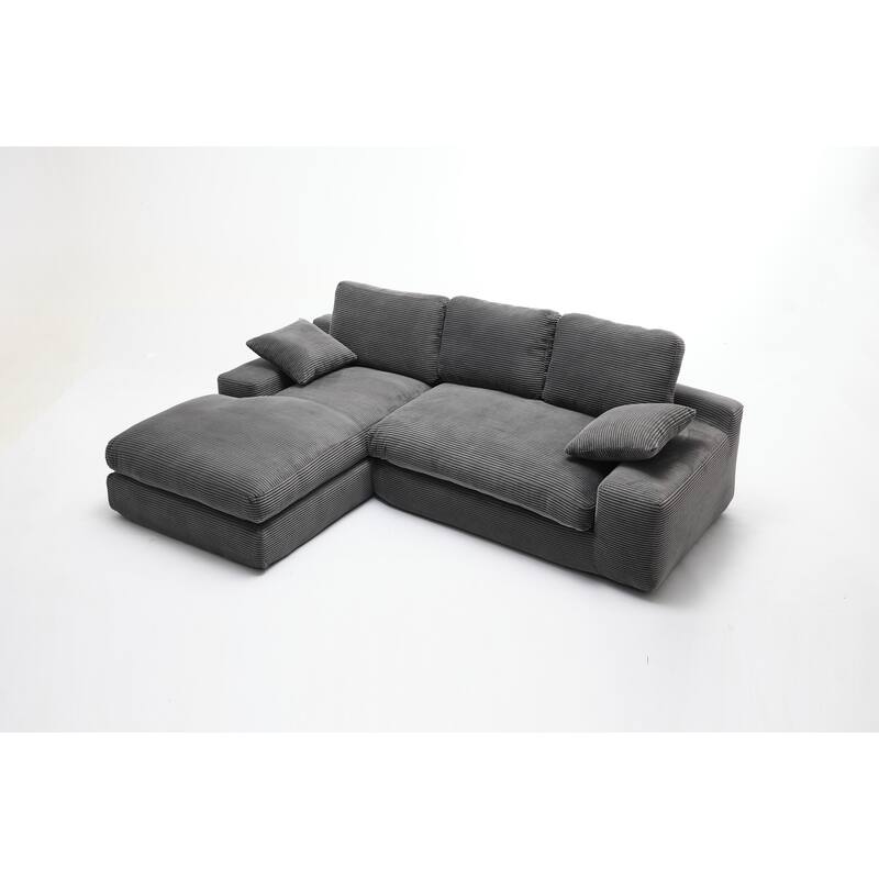 Modular Sectional Cloud Sofa with L-Shape Chaise, Corduroy Upholstered Sleeper Sofa, Compressed Sofa with Pillow