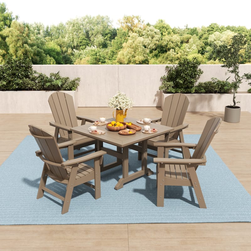 Laguna Hdpe All Weather Outdoor Patio Square Adirondack Dining Chairs Set (5-Piece Set) - Weathered Wood