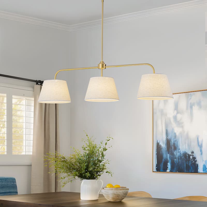 Starsky 3-Light Modern White Linear Drum Fabric Kitchen Island Light