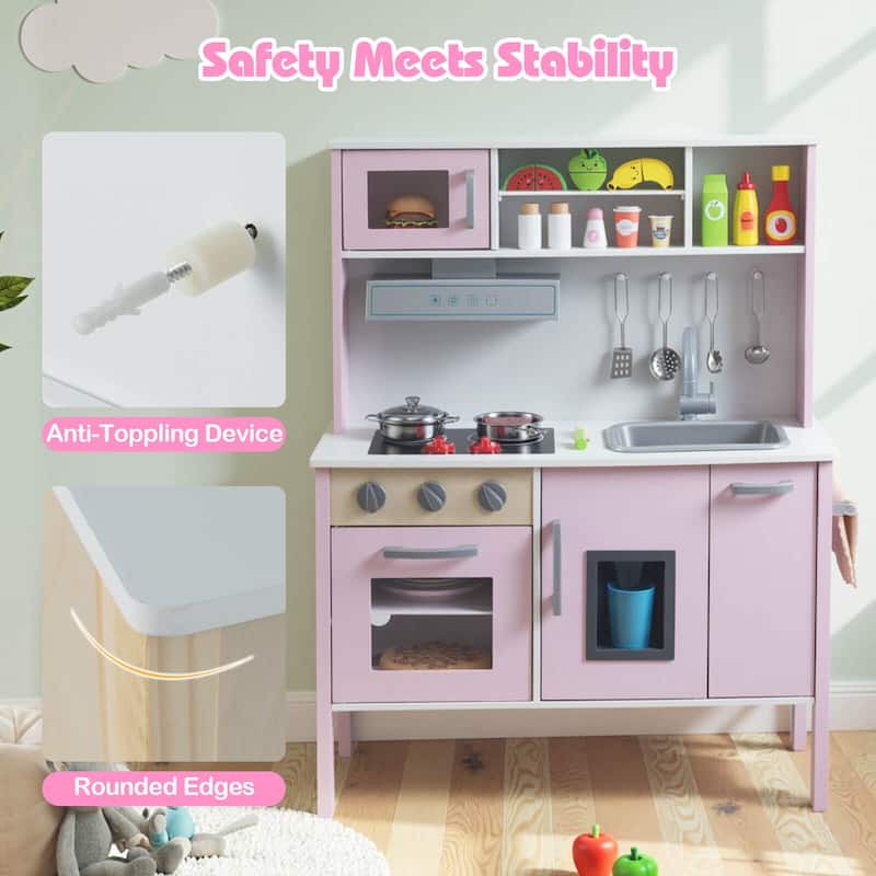 Costway Kids Kitchen Playset Wooden Pretend Play Chef Toy with - See Details