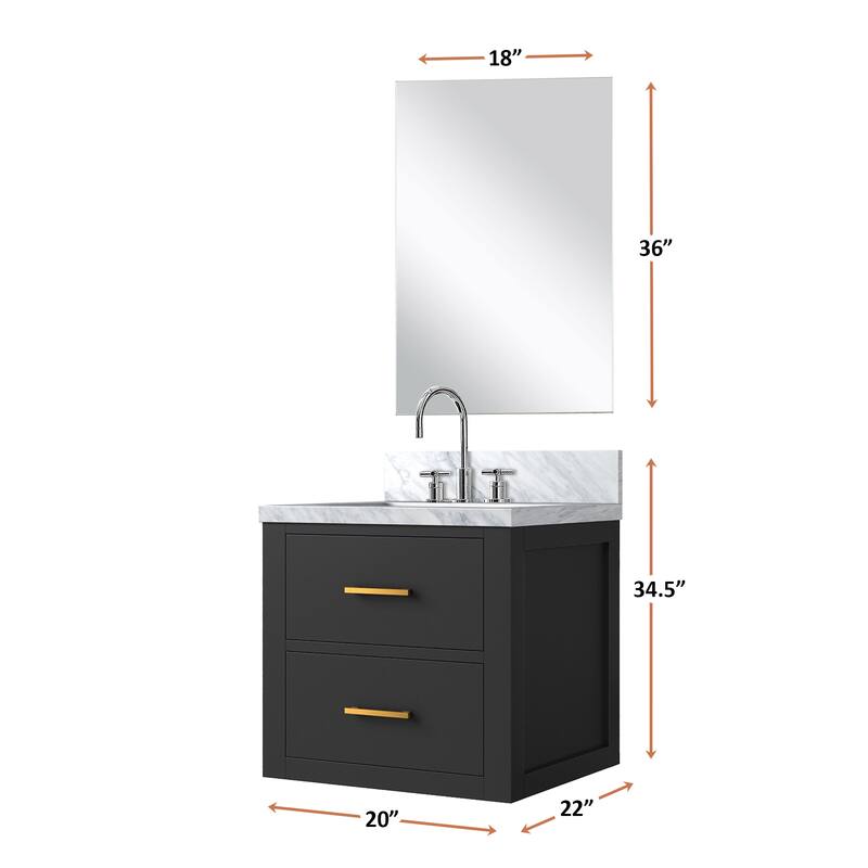 Single Bathroom Vanity 20" W x 18" D, Acrylic Countertop, 18" Frameless Mirror, Chrome Gooseneck Faucet Set