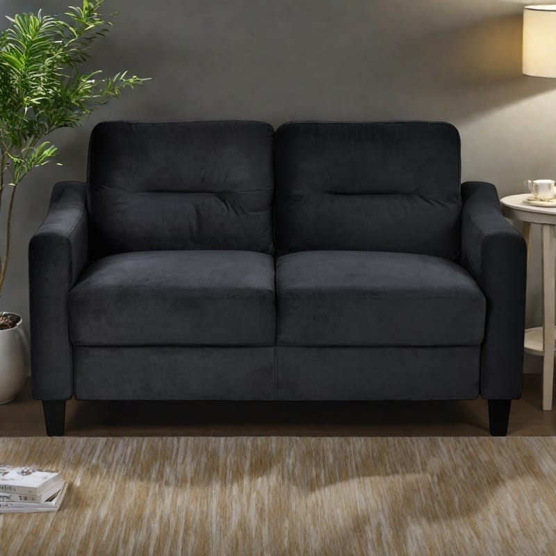 54.3" Velvet 2-Seater Sectional Sofa with Detachable Cushions - Black