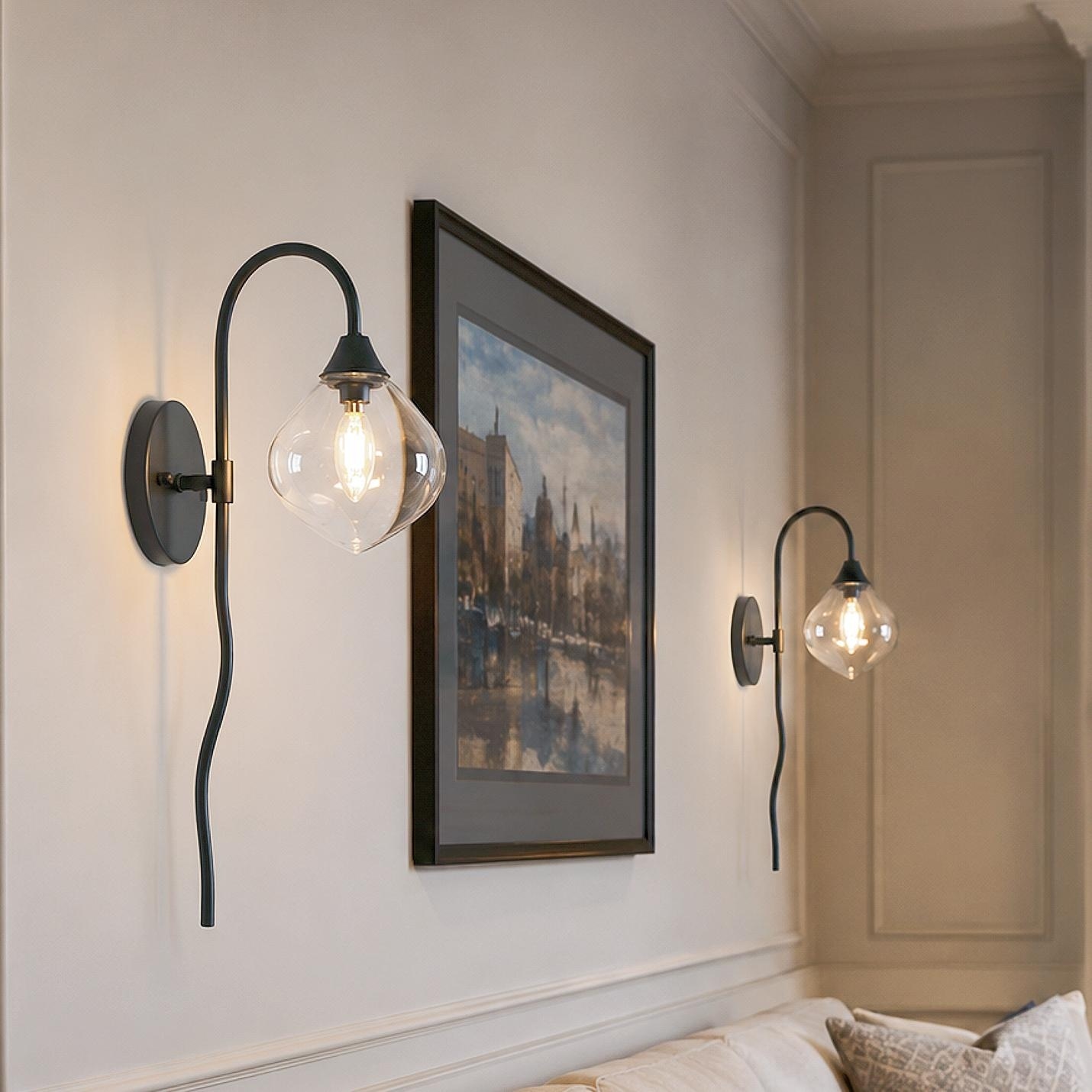 LALUZ Modern Black Sculptural Wall Sconce Clear Frosted Glass Bathroom Vanity Light - W 5.9" x D 10.8" x H 21.9"