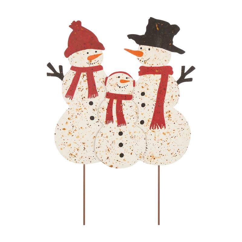 Glitzhome Rusty Metal Snowman Family Yard Stake or Standing Decor or Wall Decor - 30"H