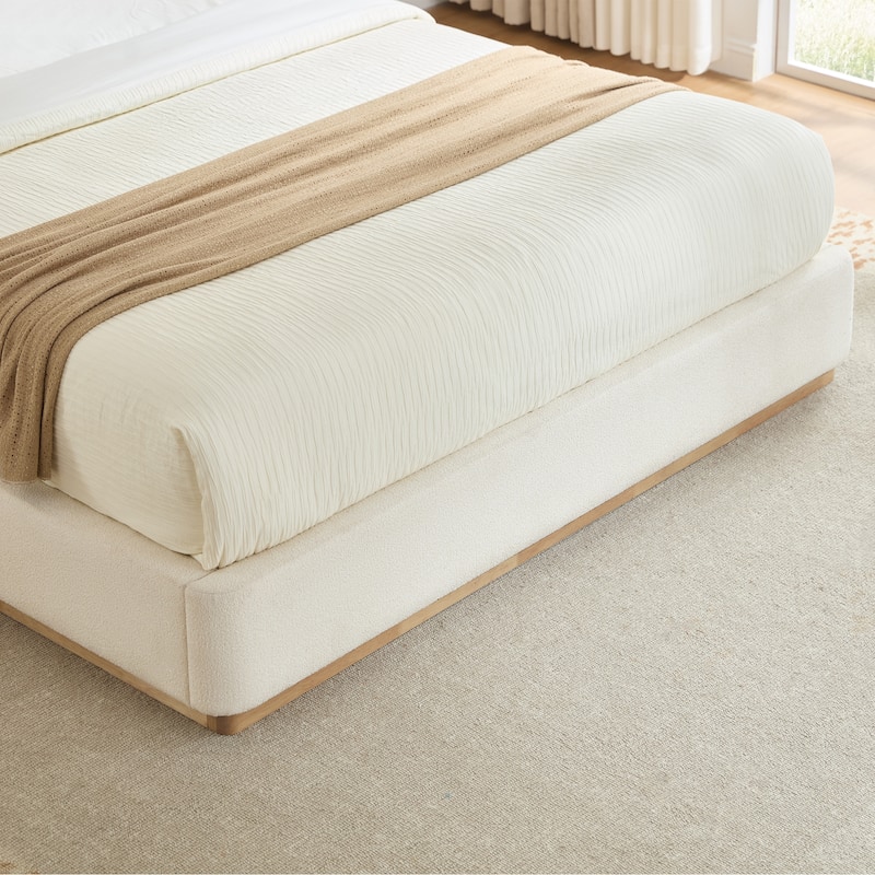 Spruce & Spring Modern Bouclé Upholstered Wingback Bed with Solid Wood Base