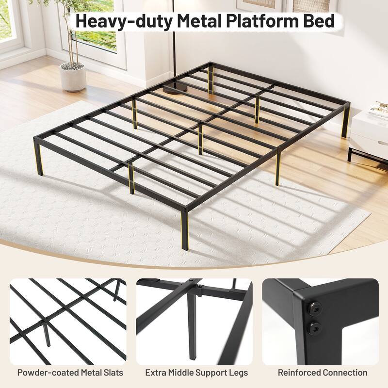 Gymax Full Size Metal Bed Frame Heavy Duty Support Slats Mattress