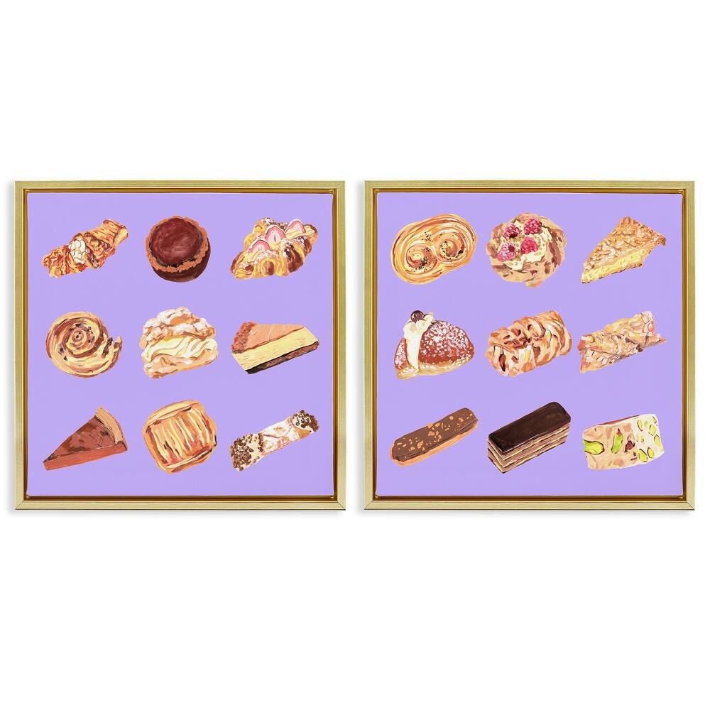 Stupell Various Pastries on Purple Framed Floater Canvas Wall Art Design By Melissa Wang (Set of 2)