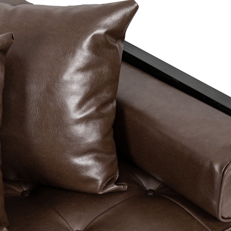 Dark Brown PU Loveseat with Contemporary Design and Accent Pillows
