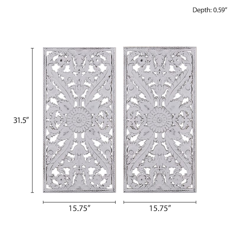 Madison Park Botanical Distressed Carved Wood Wall Decor (Set of 2)