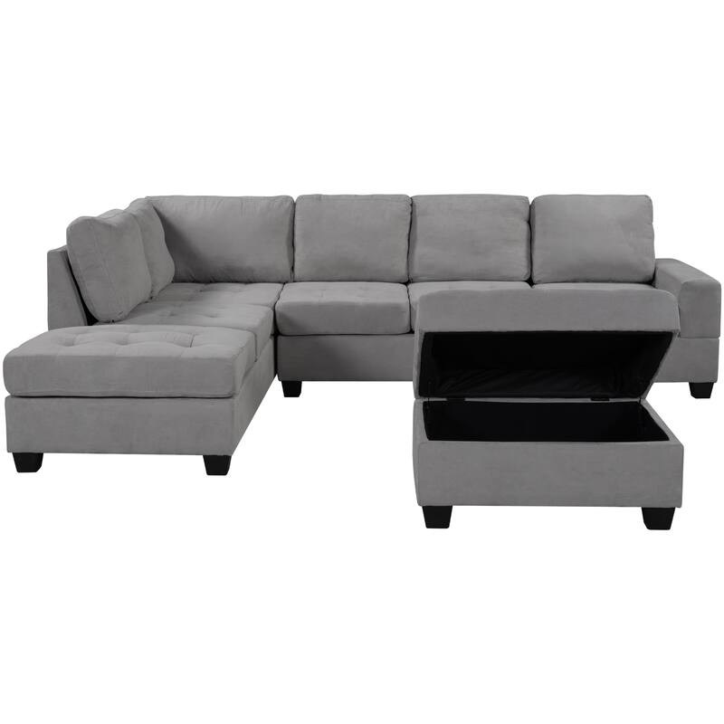Modern Sectional Sofa with Reversible Chaise, L Shaped Couch Set with Storage Ottoman and Two Cup Holders