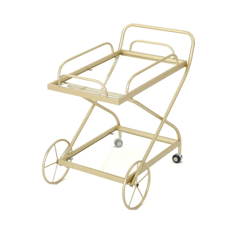 Perley Traditional Glass Bar Cart with Shelves by Christopher Knight Home - N/A