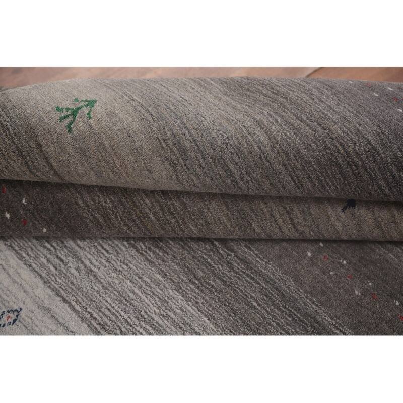 Striped Gabbeh Indian Area Rug Handmade Grey Tribal Wool Carpet - 5'6"x 7'6"