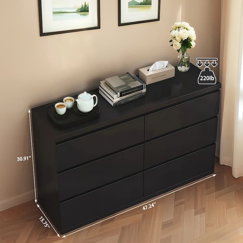 6 Drawer Dresser for Bedroom, Large Capacity Wood Storage Cabinet, Clothing Organizer with Concealed Handles & Deep Drawers