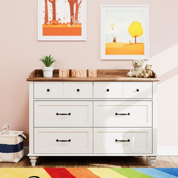 slide 2 of 35, Farmhouse Kids Dresser with 5/6 Drawers, Wood Baby Dresser for Nursery Off White - 6-drawer