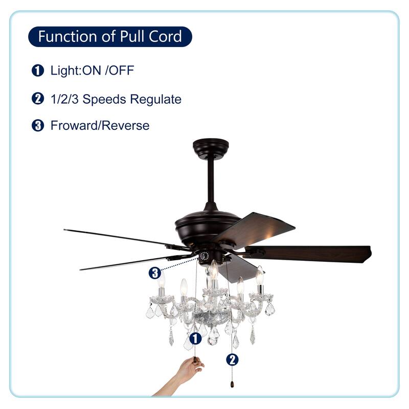 52'' Crystal Shade Ceiling Fan Lamp (NO Include Bulb)