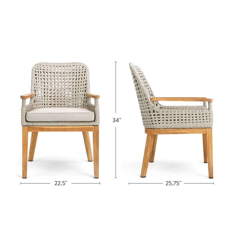 August Teak & All-Weather Weave Sunbrella Patio Dining Chairs, Set of 2