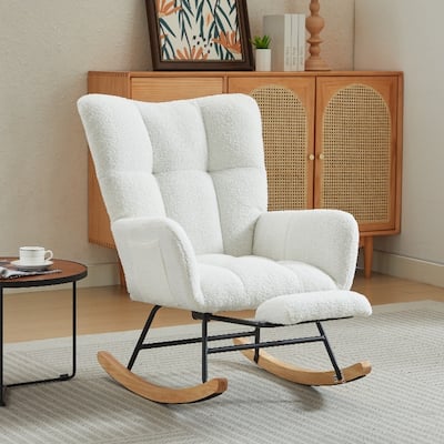 Modern Nursery Rocking Chair, Upholstered Glider Chair with High Backrest