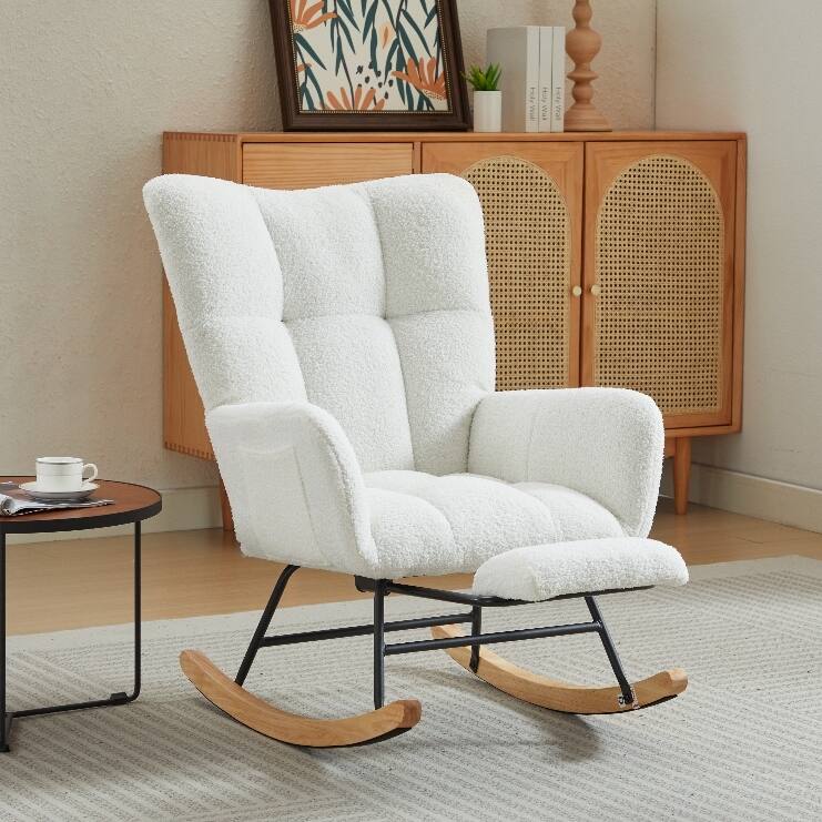 Modern Nursery Upholstered High Back Rocking Chair - White