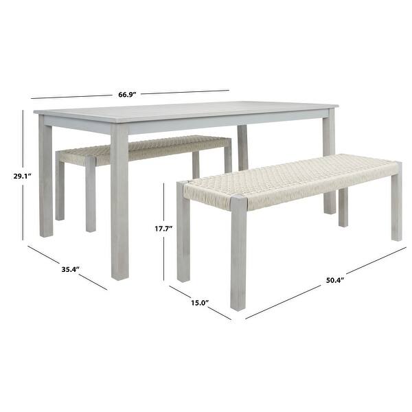 SAFAVIEH Outdoor Living Aquina Table and 2-Bench Dining Set - 35"W x 67"D x 29"H