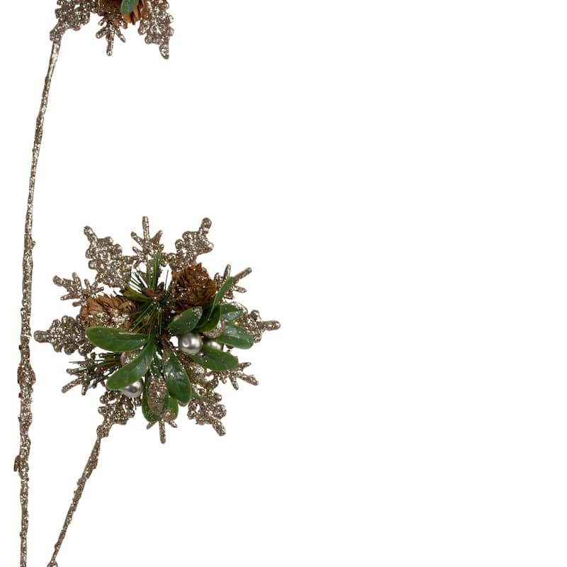 28" Champagne Gold and Green Artificial Floral Christmas Spray