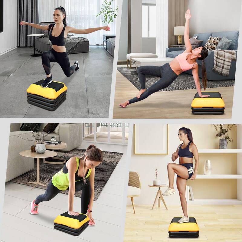 Height-Adjustable Step Aerobics Platform Fitness Equipment Stepper Trainer Exercise Step Platform with 4 Riser