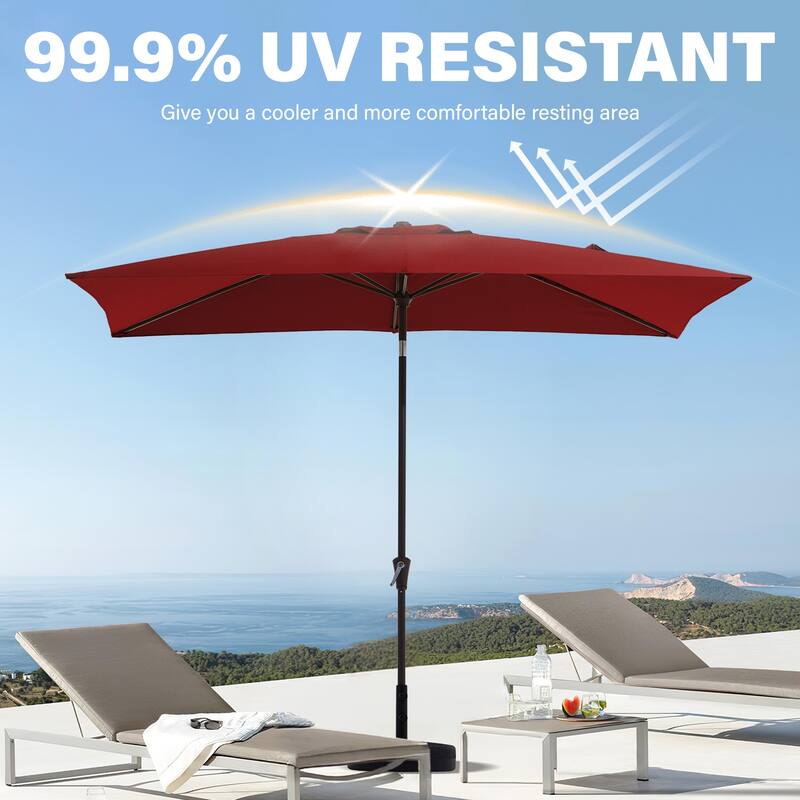 6.5*10ft Rectangular Patio Market Umbrella with Crank & Tilt, UV & Water-Resistant Canopy
