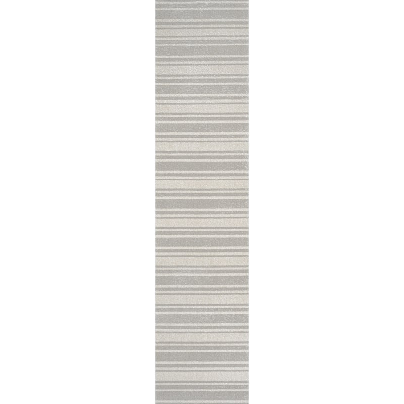 JONATHAN Y Maze Two-Tone Striped Classic Low-Pile Machine-Washable Cream/Light Gray Area Rug - 2 X 8 - Cream/Light Gray