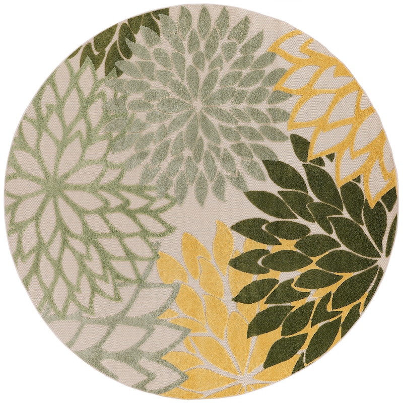 Nourison Aloha Floral Modern, Indoor/Outdoor Area Rug - 7'10" x Round - Green/Multicolor