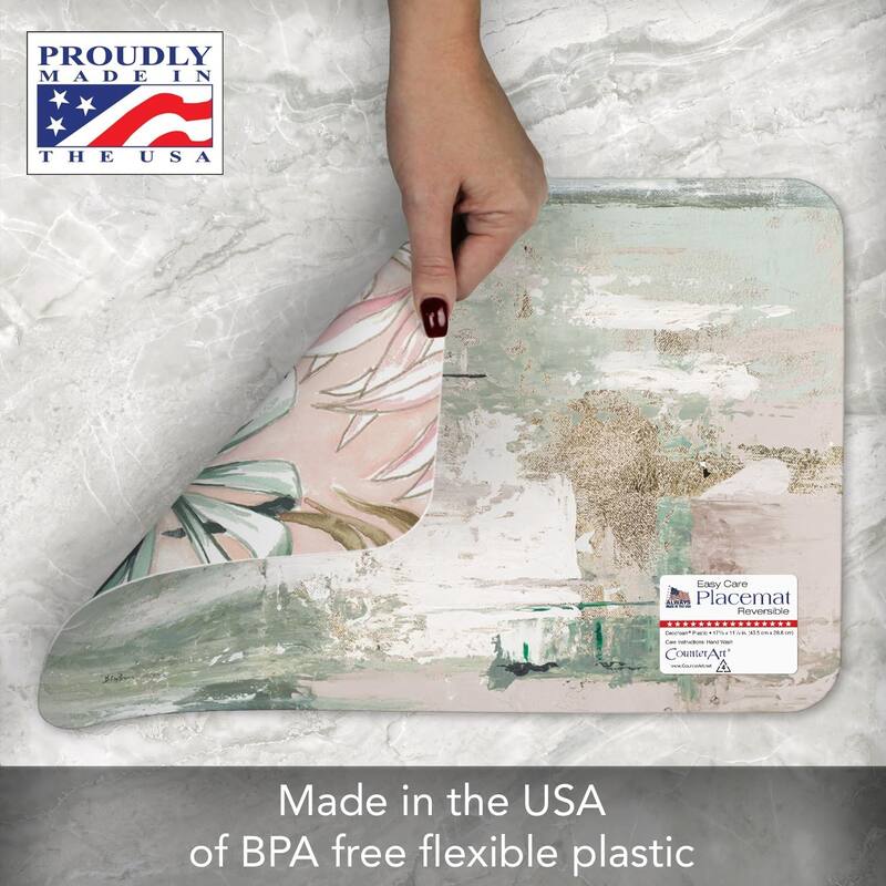 Pastel Palms 4 Pack Reversible Easy Care Flexible Plastic Placemats Made in The USA BPA Free Easily Wipes Clean